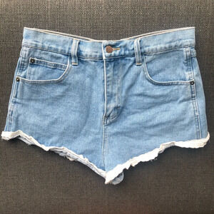 Forever 21 light blue denim high waist lace hem shorts size 29